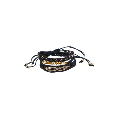 BRACELET A CORDE EN COTON CIREE & PERLES MÉTALLIQU