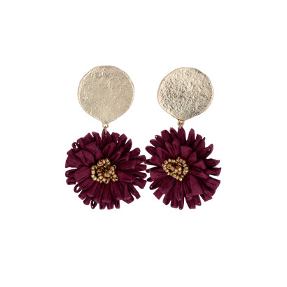 BOUCLES D'OREILLES, FORME DE FLEUR EN RAPHIA, PERL
