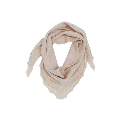 KNITTED TRIANGLE SCARF, SOLID COLOR AND LACE RIBBO